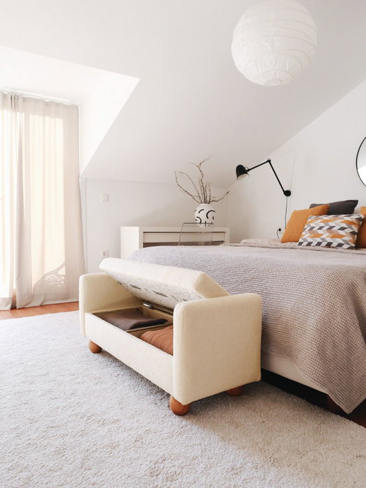 Atelier Del Sofa Banco TEDDY Sandikli - Blanco Tela Suave para Sala de Estar o Dormitorio, Medidas 115x50x40 cm